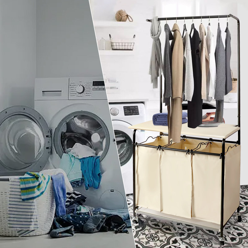 Tonchean 3Bag Laundry Hamper Basket Sorter with Ironing Board & Reviews Wayfair